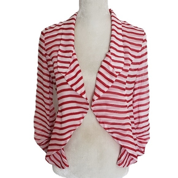 Stoosh Tops - Stoosh Sheer Striped Red and White Blazer sz‎ M